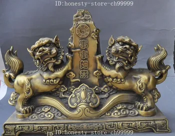 

christmas China Bronze Exorcism fengshui ruyi foo dog lion Pixiu Guardian beast statue halloween
