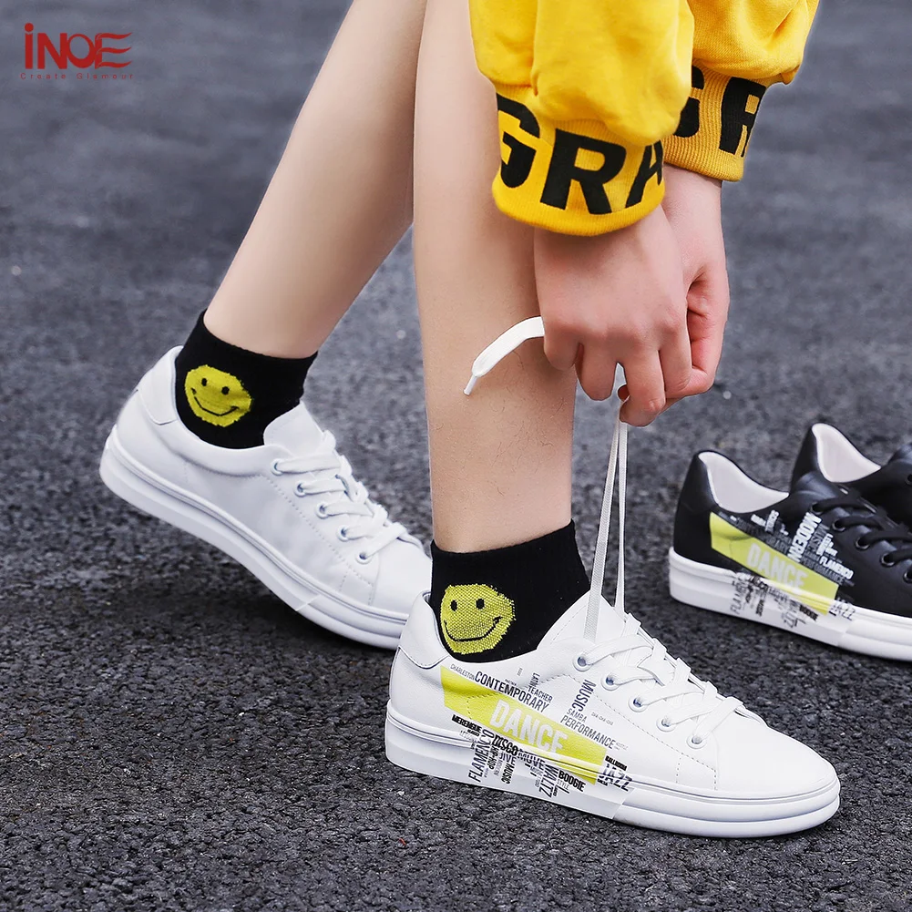 Décontractées Black Motif Sneakers Noir Lettre Marche De Cuir Automne white La Inoe Conduite En Blanc Femmes Voiture Printemps Appartements Chaussures Véritable Pour ax6wgaRqY8