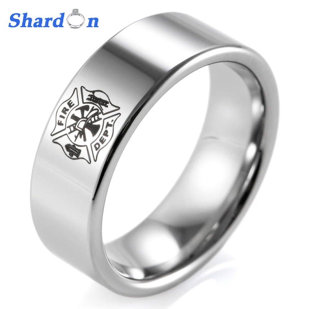 SHARDON Classic ring men 8mm Pipe Tungsten Carbide Firefighter Shield