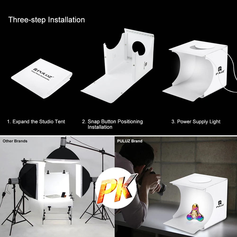 Profession Mini Folding Lightbox Photography Photo Studio Softbox 2 LED Light Soft Box Photo Background Kit for DSLR Camera
