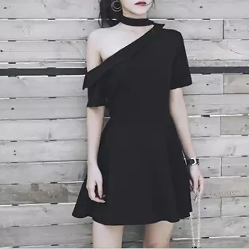 one shoulder halter dress