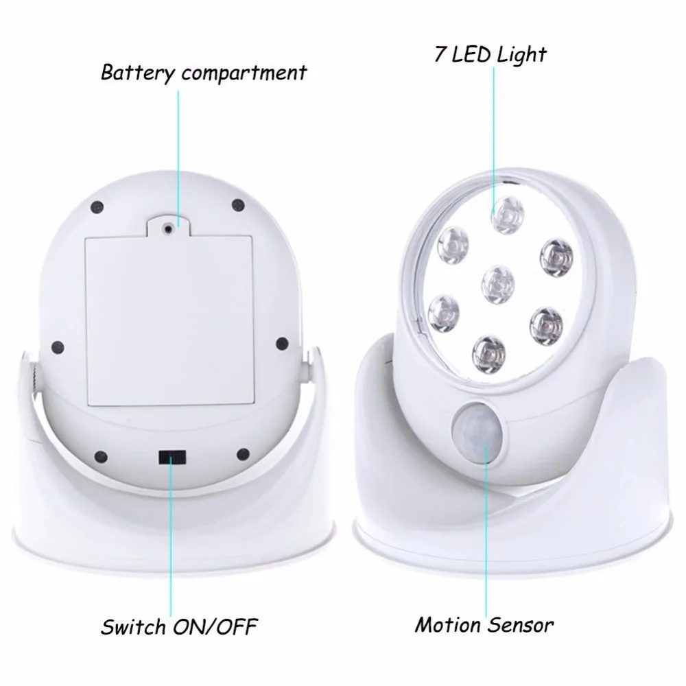 6 в 7 светодиодов, беспроводной светильник с датчиком движения, настенный светильник с вращением на 360 градусов, белые светильники для крыльца, внутренний и открытый светильник ing