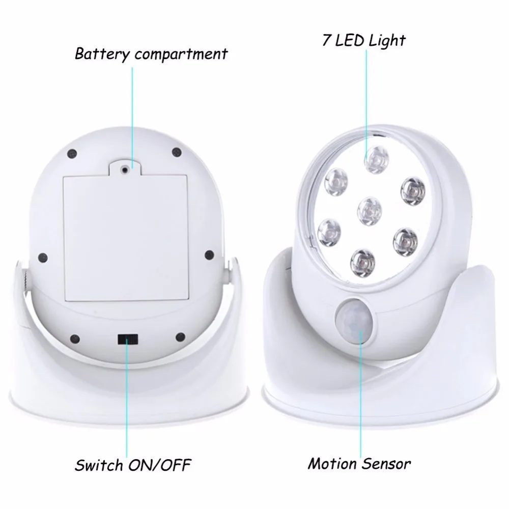  6V 7 LEDs Cordless Motion Activated Sensor Light Lamp 360 Degree Rotation Wall Lamps White Porch Li - 32625873440