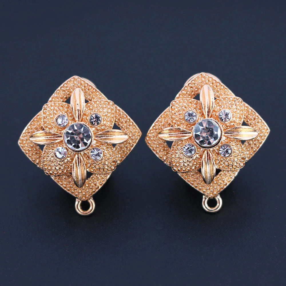

Earrings Post Connectors Linker Quality Gold color Square CZ Paved Base Metal for DIY Women Dangle Hanging on Earrings Making