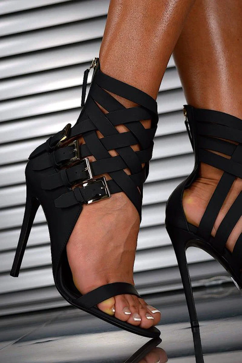 

New Fashion Women Open Toe Straps Bandage Buckle High Heel Sandals Ankle Wrap Back Zipper Pumps Sandals Dress Shoes Real Photo