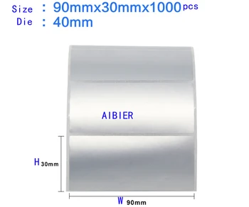 

AIBIER Matte silver waterproof label 90*30mm 1000pcs/1Roll Thermal transfer blank PET barcode Labels adhesive printed sticker