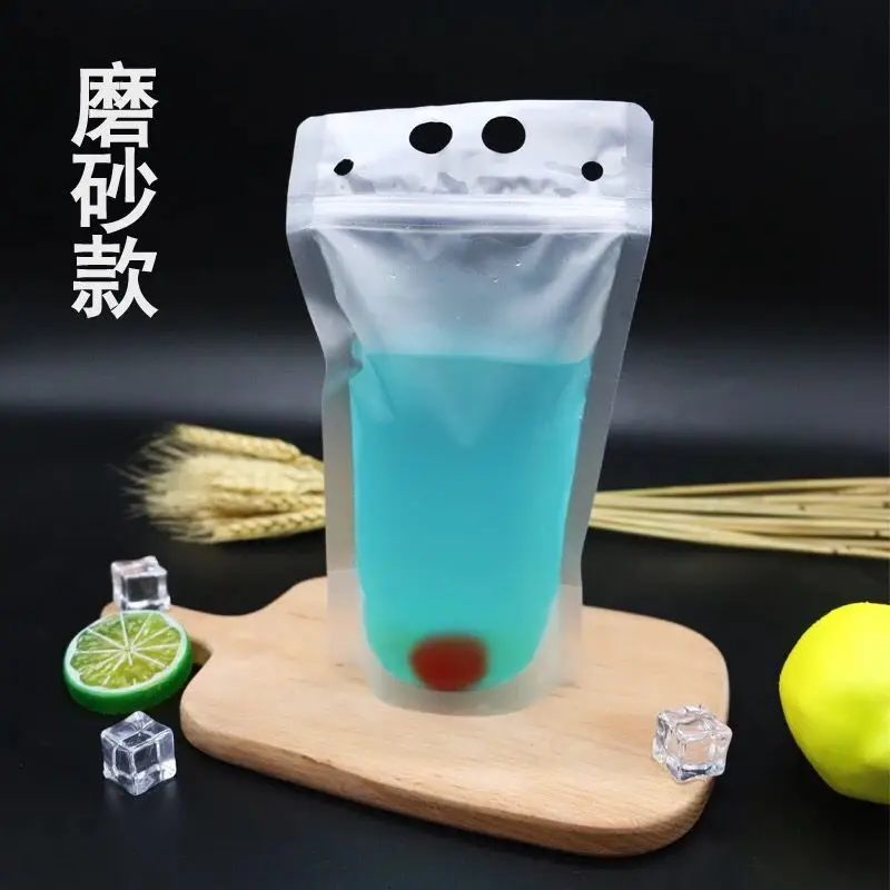 Us 18 67 6 Off 100 Pack 450ml New Design Plastic Drink Packaging Bag Pouch For Beverage Juice Milk Coffee With Handle And Holes Straw In