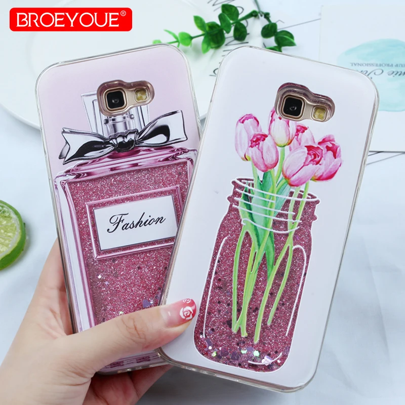 

Dynamic liquid glitter Case For Samsung Galaxy S7 Edge S8 S9 Plus A7 A5 A8 Plus Fresh Tulip flower quicksand Case For girl style