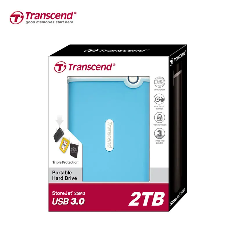 

Transcend 2TB StoreJet M3 Military Drop Tested USB 3.0 External Hard Drive High Speed 2.5"USB 3.0 HDD Hard Disk Storage Devices