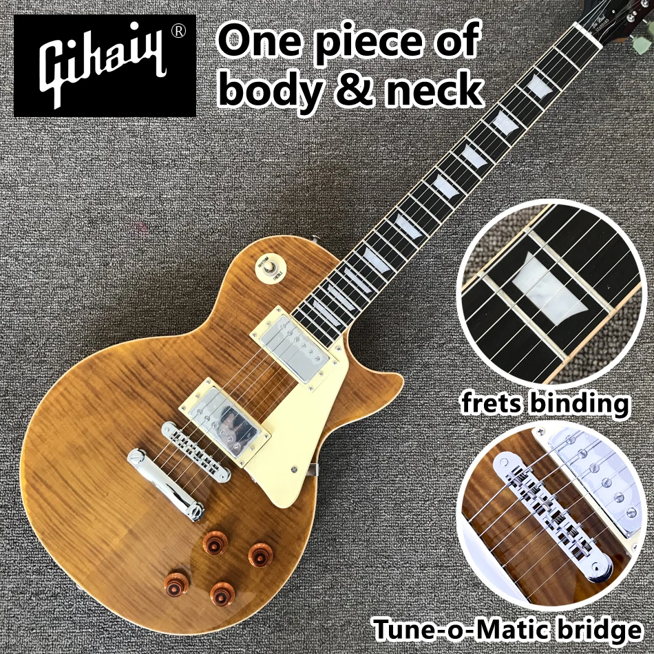 

High quality hand-made one piece of body & neck rosewood electric guitar, frets binding, Tune-o-Matic bridge, free shipping, 03