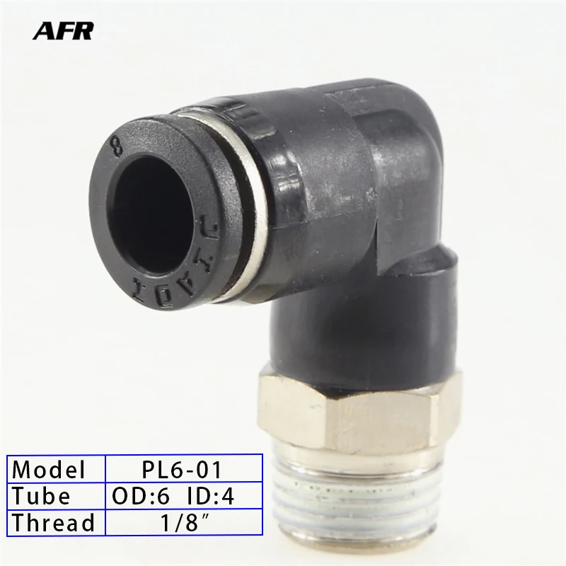 

High quality 10Pcs tube quick connector L Shaped Pneumatic Fitting PL6-01 6mm Hole Tube 1/8 Threaded