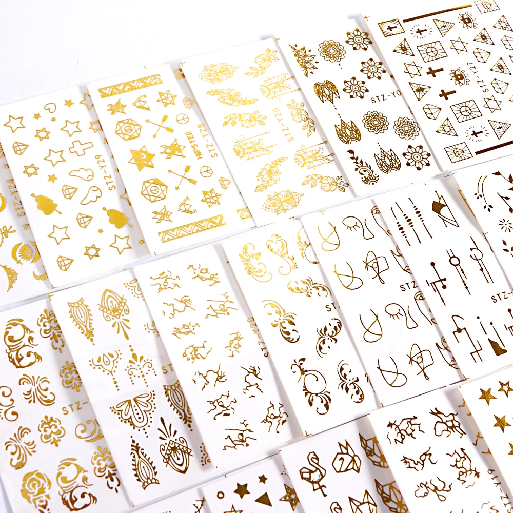 20pcs Water Decals Gold Stickers Nails Galaxy Stars Flower Vine Geometry Animal Tiger Flamingo Watermark Adhesive Sliders BEYY20