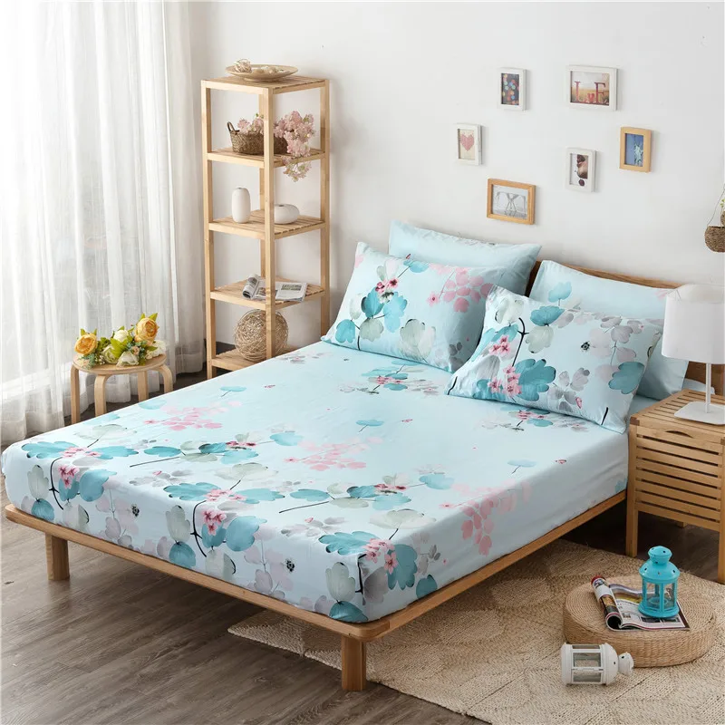 

Pastoral Style Cotton Fitted Bedsheet With Elastic 3 Pieces Bedding Sheet Set Including Bedsheet And Pillowcase