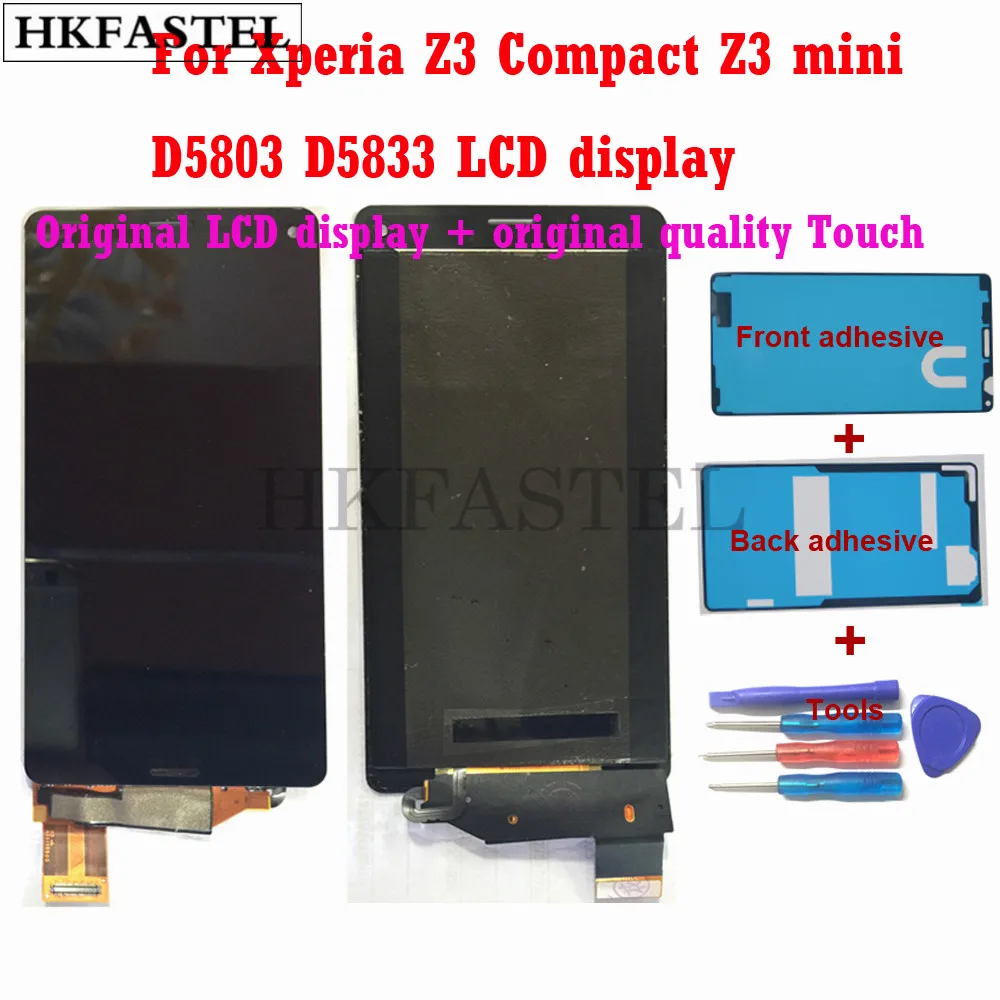 

HKFASTEL Original LCD Display touch screen For Sony Xperia Z3 Compact Z3 mini D5803 D5833 Mobile Phone LCD Display + adhesive