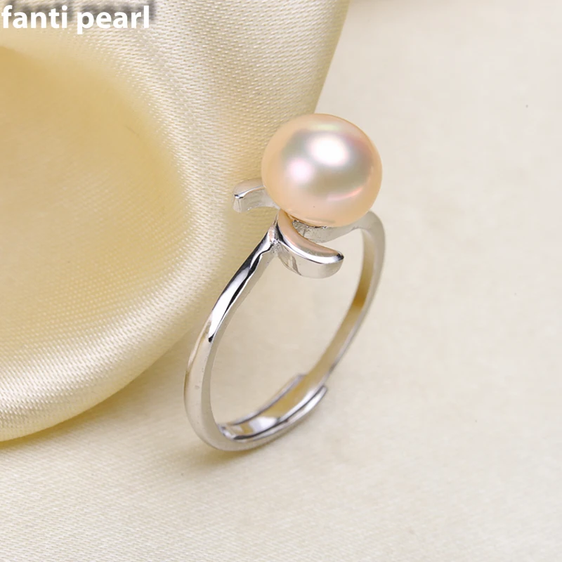 

DIY Pearl Ring 925 silver Accessories Natural freshwater Pearl rings s925 Sterling Silver ring simple style 7-9 mm