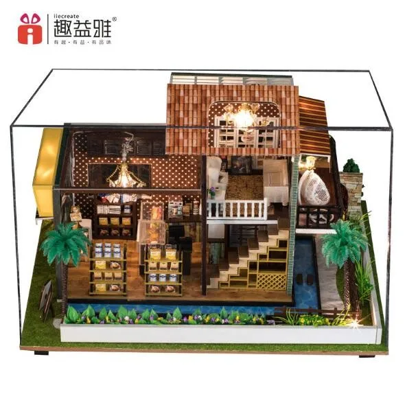 Большой размер Diy Дом Миниатюра ручной работы кофе дом деревянная модель здания вилла собранные игрушки рождественские подарки