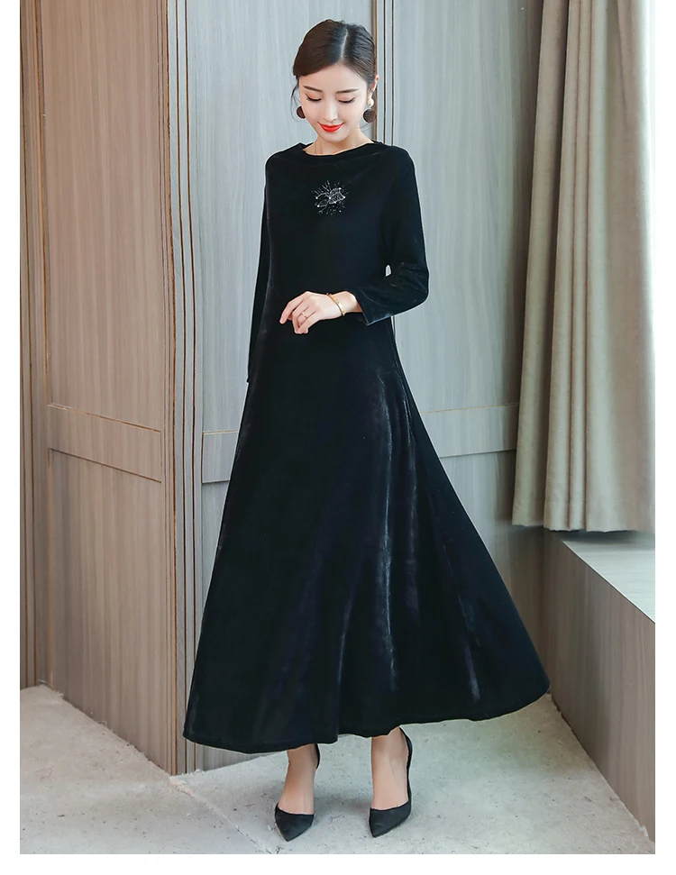 1683 Autumn Winter Velvet Dress Plus Size Women Maxi Dress Long Sleeve Elegant Warm Oversize Evening Party Dresses Women 2018 Robe 8