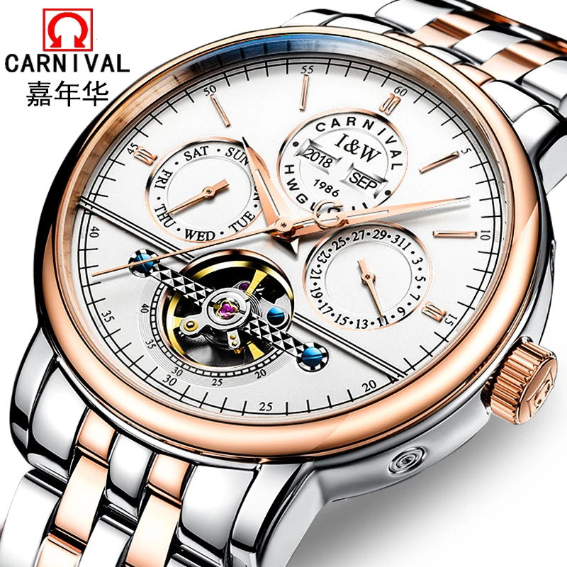 Luxury Switzerland Carnival  Watch Men Tourbillon Multi-Function  Dial Sapphire Steel Wristwatch Reloj Hombre Luminous