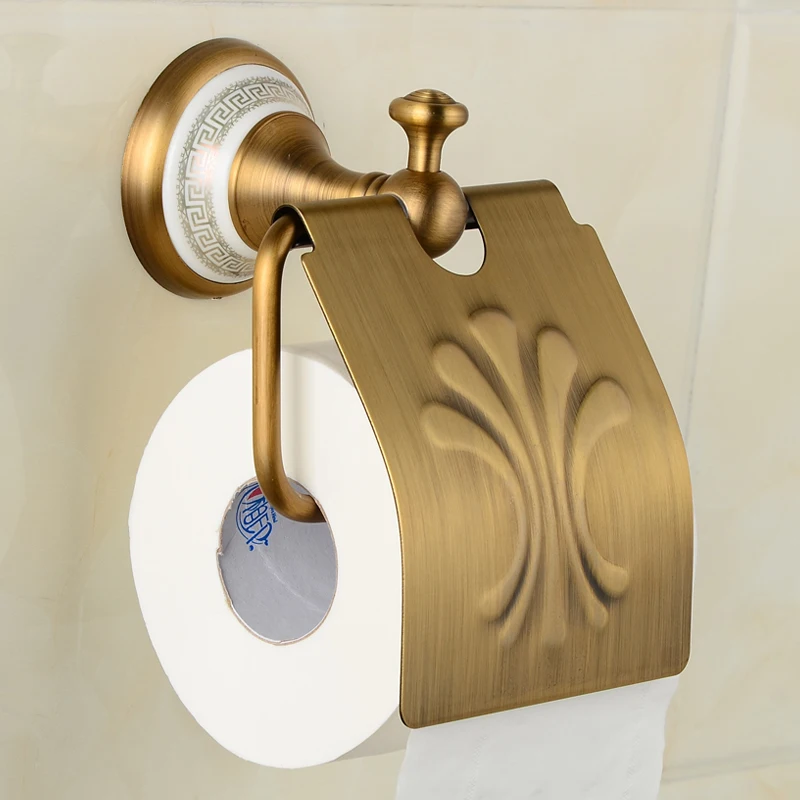 Toilet Paper Holder Cover Waterproof Antique Brass Ceramic Paper Towel Holder Roll Paper Wall Mounted Luxury Tissue Paper Holder