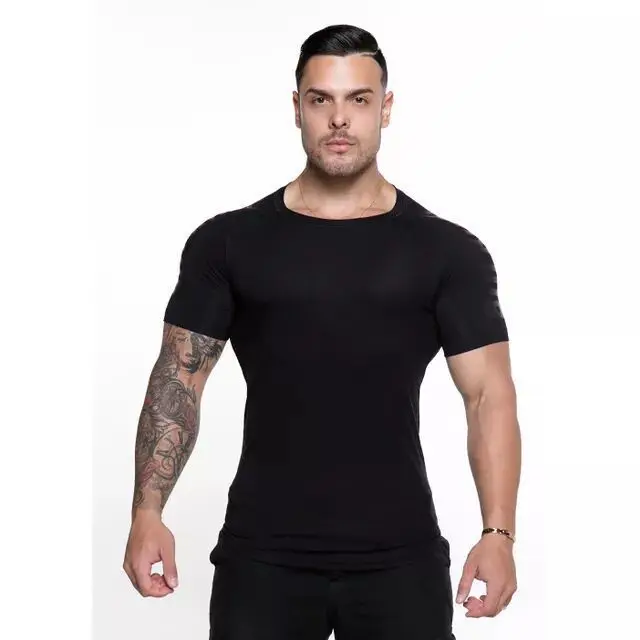 New Running Men Fitness T-shirt Sport Shirt Men Short Sleeve Quick Dry Bodybuilding Tight T Shirt Gym Mens Tshirt Tee Tops - Color: Black 2