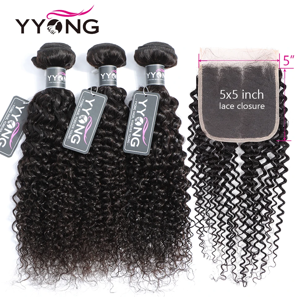 kinky curly bundles with closure 5-5