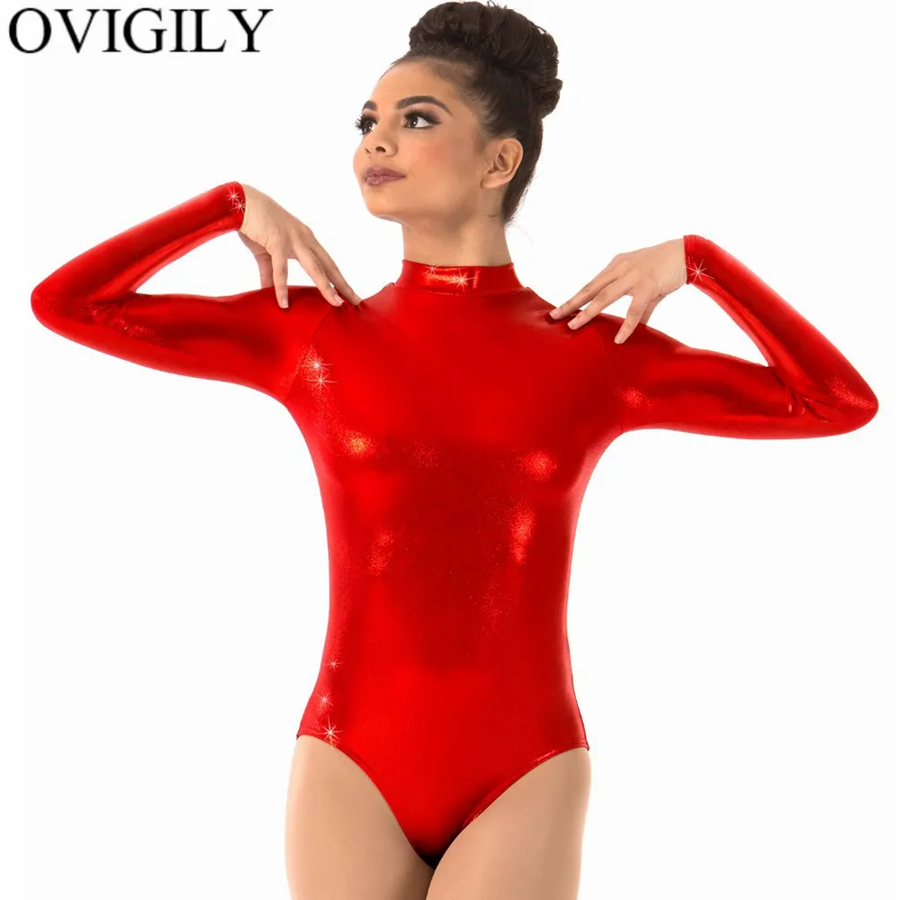 Женское серебряное гимнастическое трико OVIGILY Цельный купальник боди для