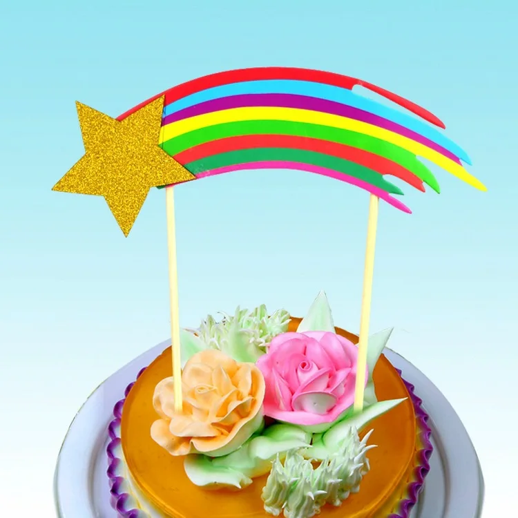 DIY Rainbow Happy Birthday Cake Topper Flags Rainbow With Star Cake Flags Birthday wedding Party Cake Baking Decoration Toppers