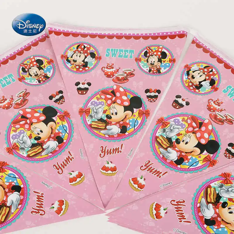 Minnie Mouse Theme beautiful Disposable Birthday Party Decorations Kids Girl Party Supplies Decoration Tableware Set - Цвет: 1set flags