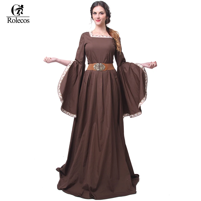 

Rolecos Renaissance Victorian Medieval Maid Long Dresses Women Evening Dresses Brown Gowns Masquerade Party Costumes