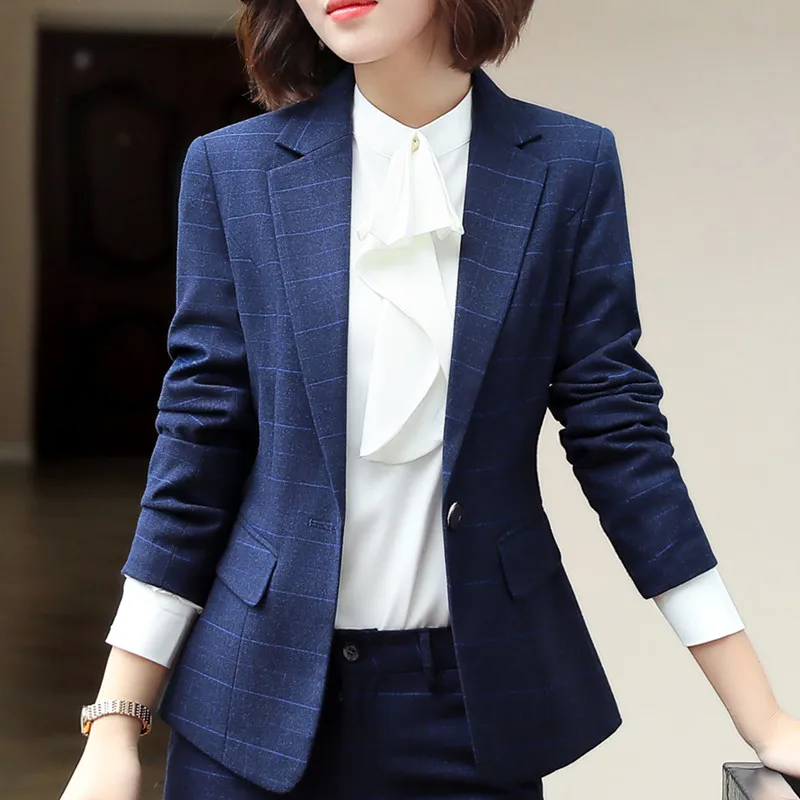 navy blue checkered blazer