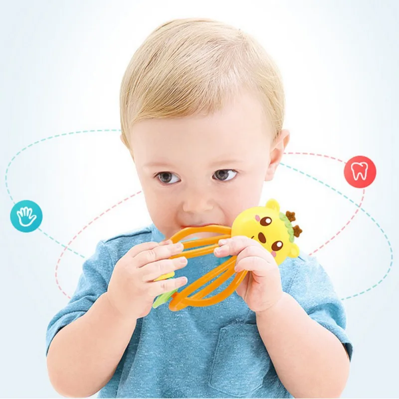 2018 модные детские яркие погремушки развивают интеллект схватив игрушку молярная Прорезыватели пластиковые Колокольчик для новорожденных