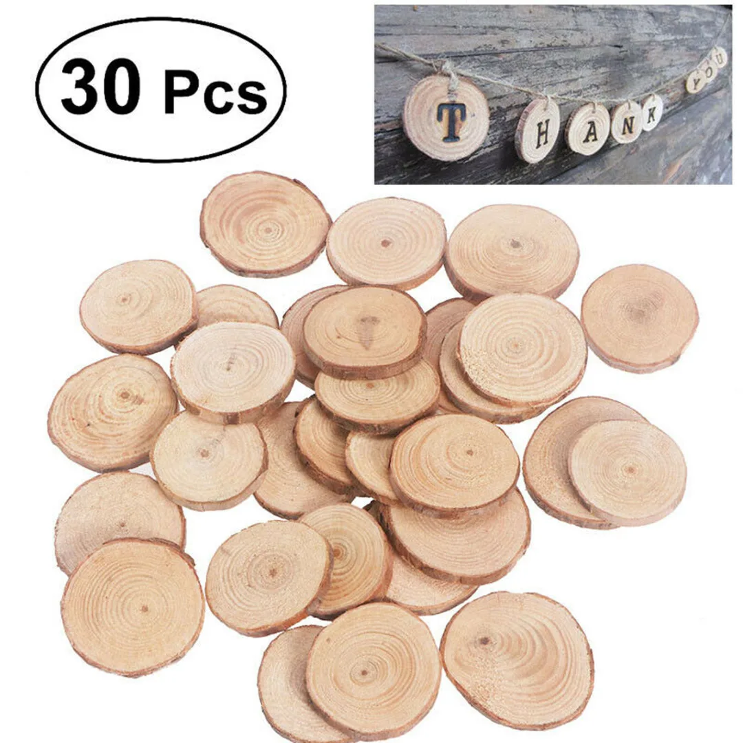 30pcs Natural Pine Wood Log Slices Round Slices Wedding Party DIY Crafts Decor Hand-painted Material Pyrography Ornament 3-4cm