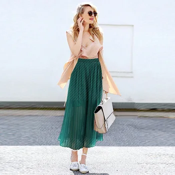 

Women Pleated Chiffon Pants Thin Wide Leg Pant Ankle Length Wide-Legged Trousers High Waist Casual Skirts Pants