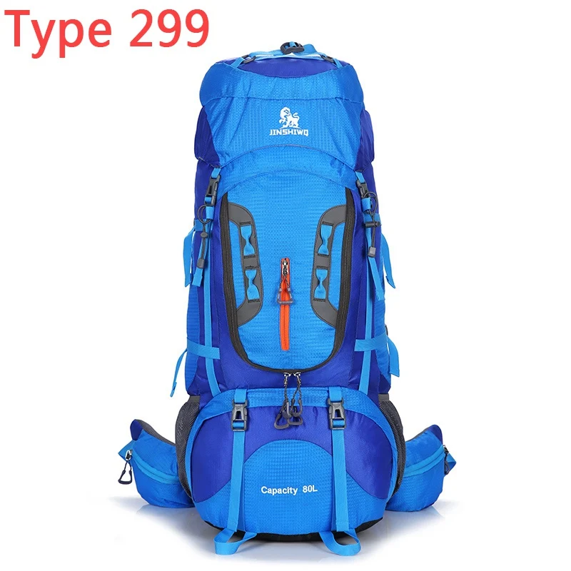 Наружный альпинистский рюкзак 80L Нейлоновый наружный каркасный походный рюкзак Нейтральный водонепроницаемый походный рюкзак - Цвет: Blue 299