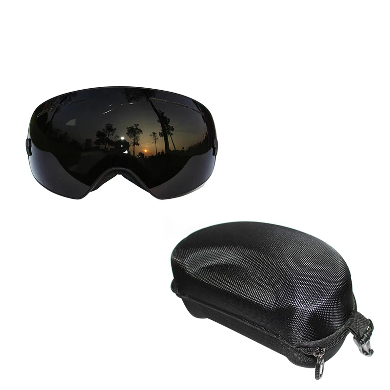 COPOZZ Ski Goggles with Lens and Box Case Ski Mask UV400 Anti-fog Snow Goggles Big Spherical Skiing Snowboarding for Men Women - Цвет: BlackB and Box