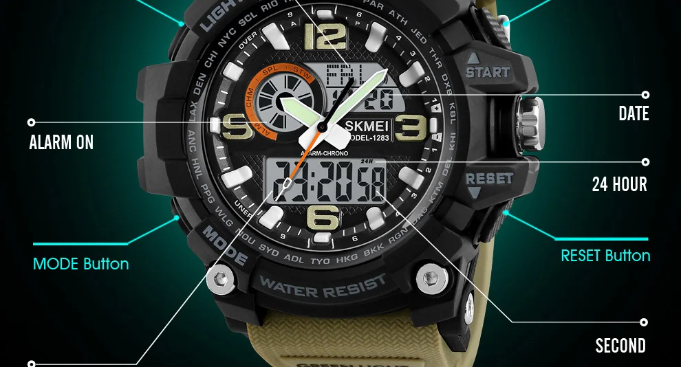 SKMEI для мужчин модные спортивные часы Multi-function хронограф цифровой кварцевые двойной дисплей наручные часы Relogio Masculino XFCS