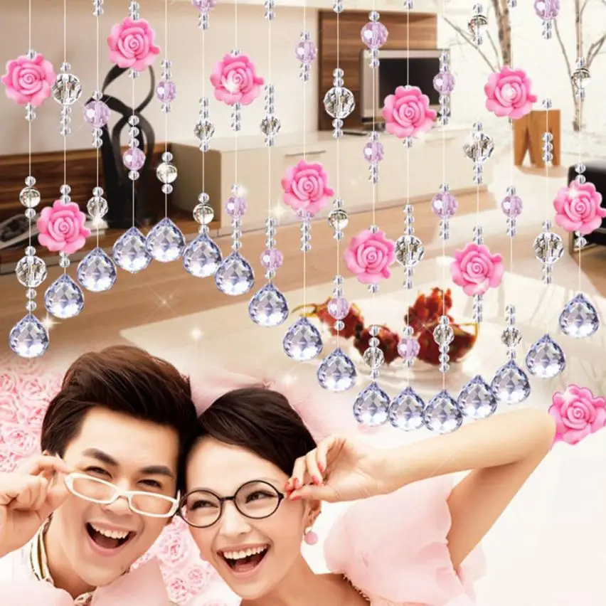 

1M Crystal Glass Bead Curtain Rose Bead Curtain Luxury Living Room Bedroom Window Door Wedding Decor 2O1219