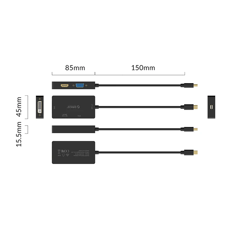 Адаптер цифрового и аналогового видео ORICO Mini DP (M) в HDMI/VGA/DVI (F) 3 1 HD 1080P для ПК
