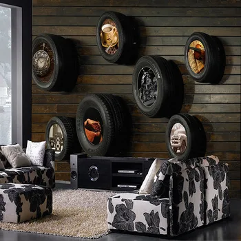 

Wood and tires, industrial-style restaurant retro nostalgia personalized background wallpaper murals