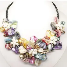 Мода перламутр ушка резные многоцветный оболочки цветок кулон Цепочки и ожерелья
