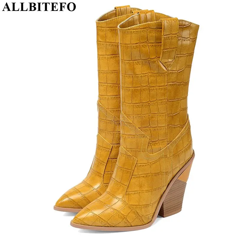 

ALLBITEFO new fashion brand high heels ankle boots for women Five colour choices thick heel winter women boots martin boots