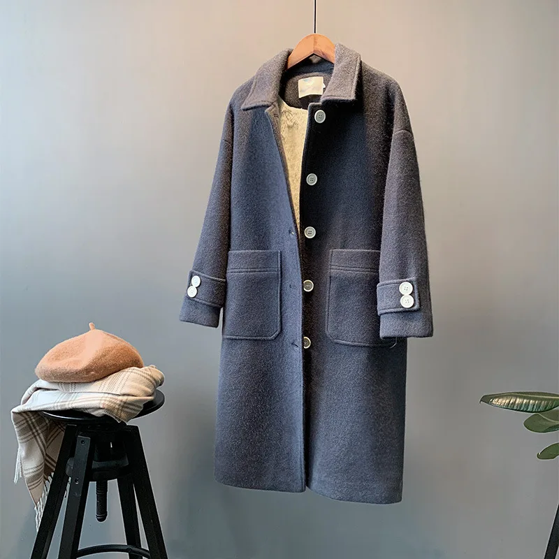 Hd4b Femelle Lsh57 Cerise Vent Version Nouvelle Laine Manteau De Section Hepburn Longue D'hiver Coréenne thsdQr