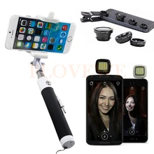 Phone Camera lentes Kit Macro Wide Angle Lenses Fisheye Fish eye lens For Smartphone Clip Selfie Stick Monopod Flash Light