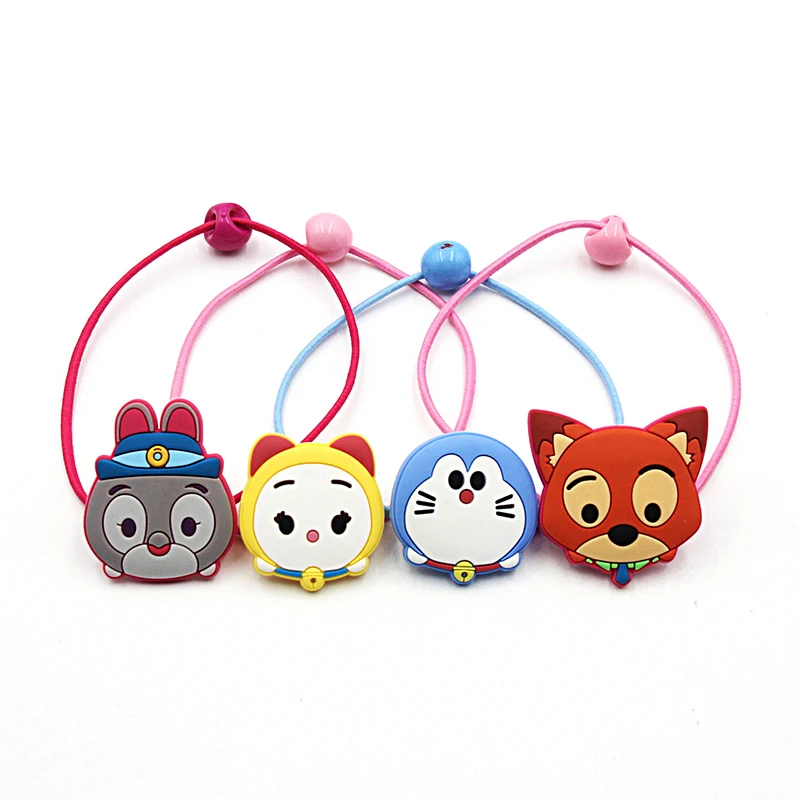 

2 PCS Zootopia Cat Doraemon Hair Ropes Kids Headwear Painted Resin Elastic Hair Bands Princess Headdress Girls Hair Accessories