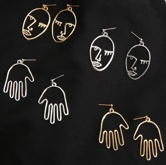 

2019 New Fashion Hollow Face / Hand Shape Big circle Statement Of Earrings For Women Swings Earring Jewelry Of Abstract Art