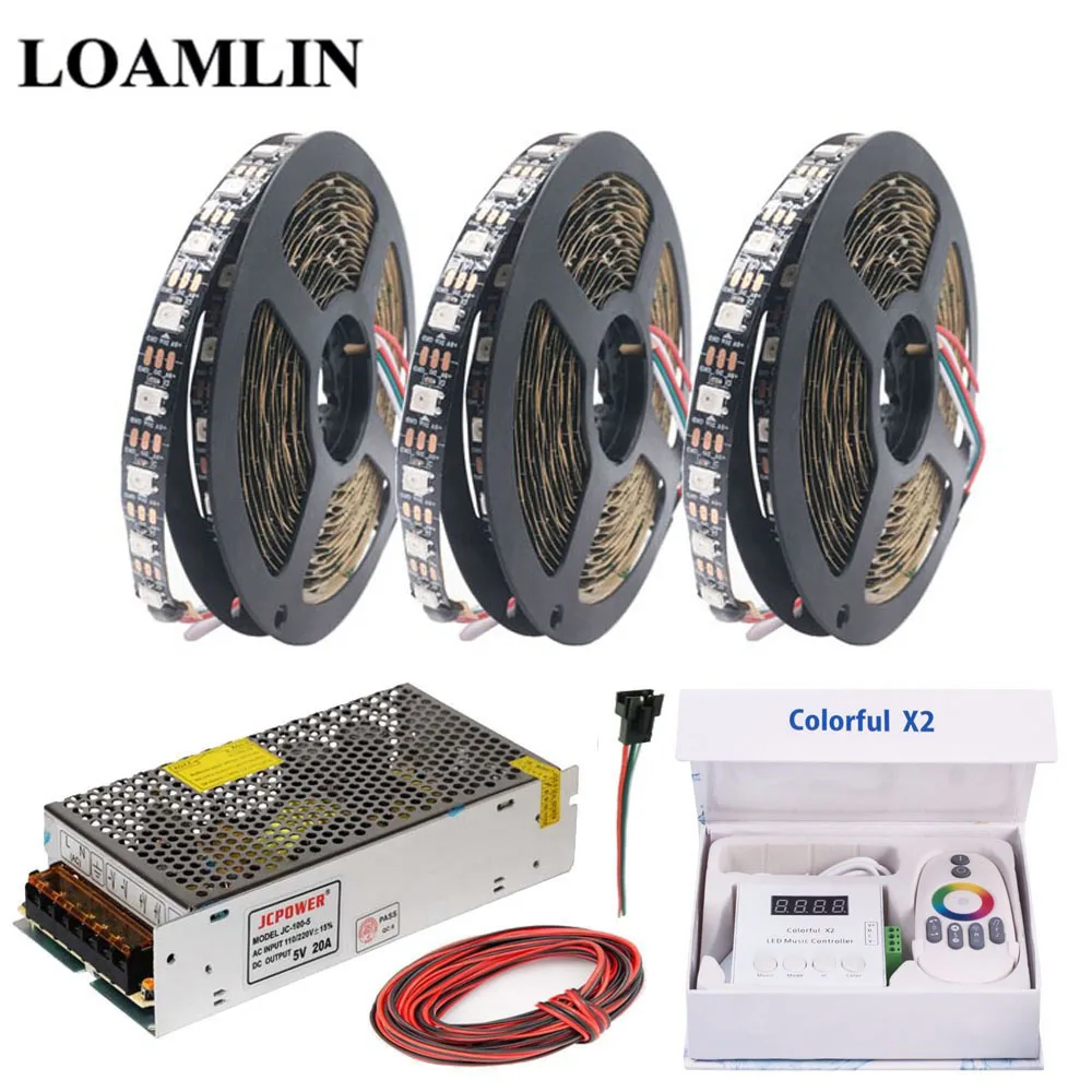 

WS2812B WS2812 RGB Led Strip Light Colorful x2 RGB Led Music Controller DC5V Led Transformer Kit