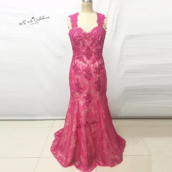 

Fushcia Champagne Plus Size Formal Evening Gowns Backless Lace Mermaid Elegant Prom Dresses 2017 Vestido de Renda de Festa Baile