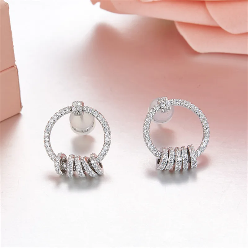 

[MeiBaPJ]Fashion Simple Personality AAA Zircon Circle Stud Earrings Genuine 925 Sterling Silver Earrings For Women