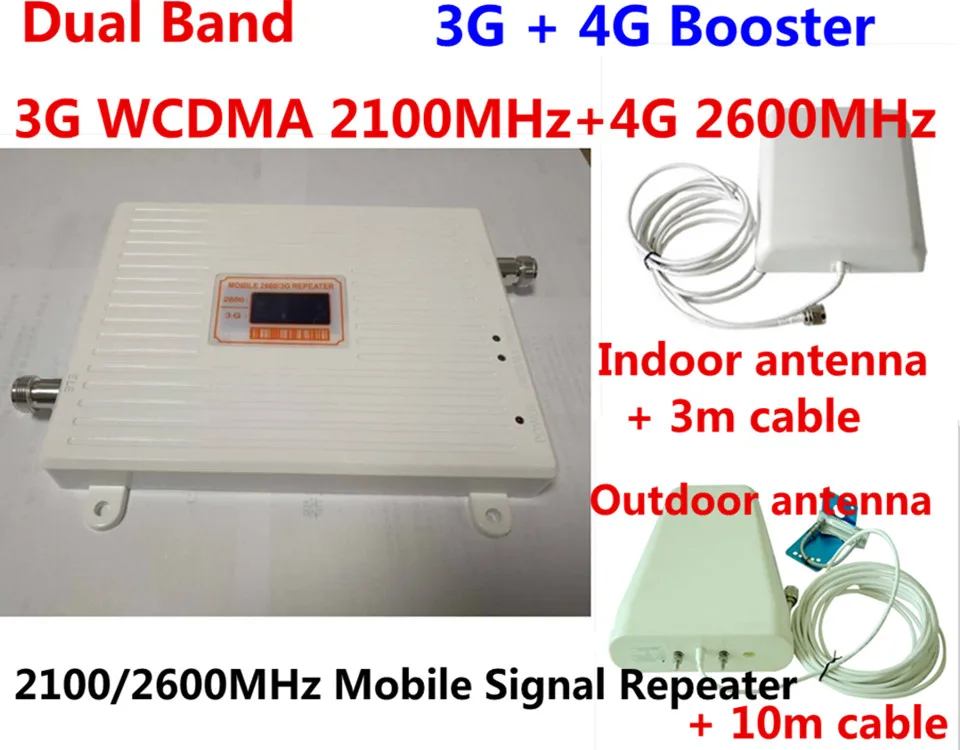 

Gain 70dB LTE 2100 & 2600MH Dual Band cellular amplifier gsm 3G 4G WCDMA 2100 LTE 2600 Mobile Signal Repeater with lcd display