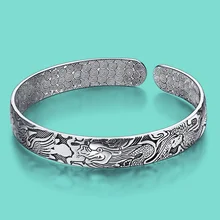 Ethnic style lady s charm bracelet Thai silver 925 silver bracelet for women s vintage Solid